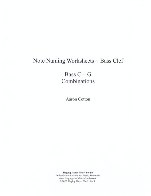 Note Naming Worksheet Title Page Bass Clef C - G