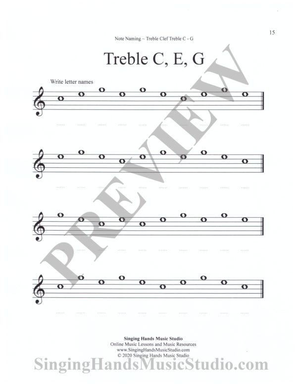 Treble C - G Worksheet Sample Page